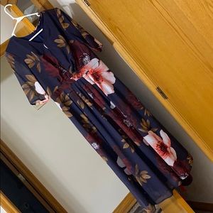 Navy and Burgundy floral Dress